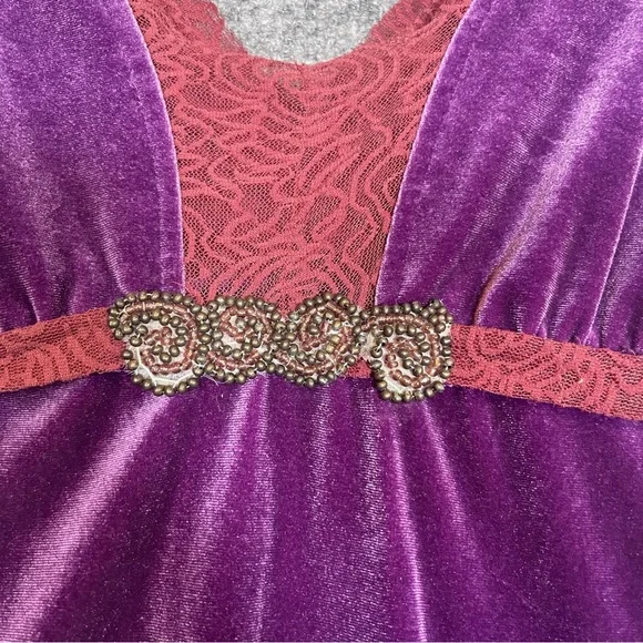 Free People Womens Small Purple Velvet Lace Renaissance Fairy Mini Dress Vampire - Picture 3 of 9